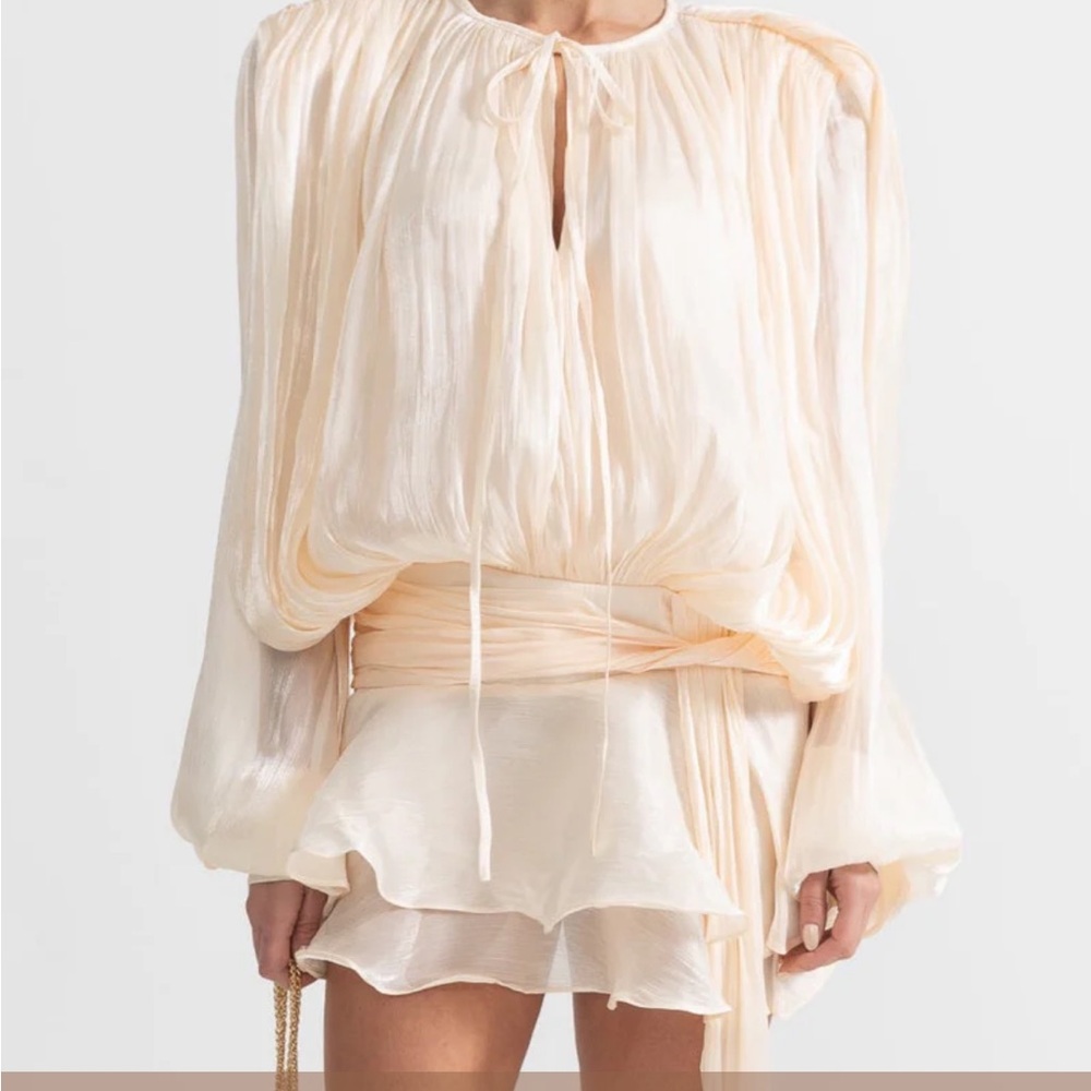 Sierra Darien Ruffled Long Sleeve Mini Dress Apricot